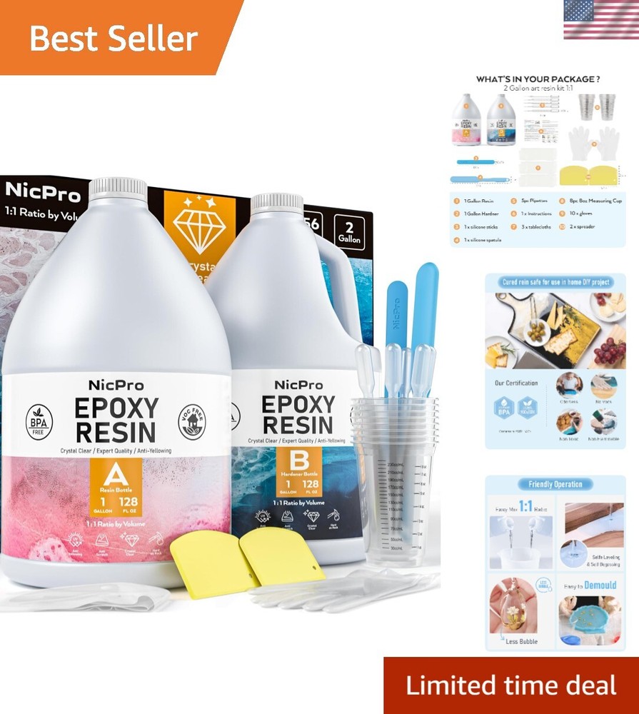 2 Gallon Crystal Clear High Gloss Bubble-Free Epoxy Resin Kit for DIY Crafts
