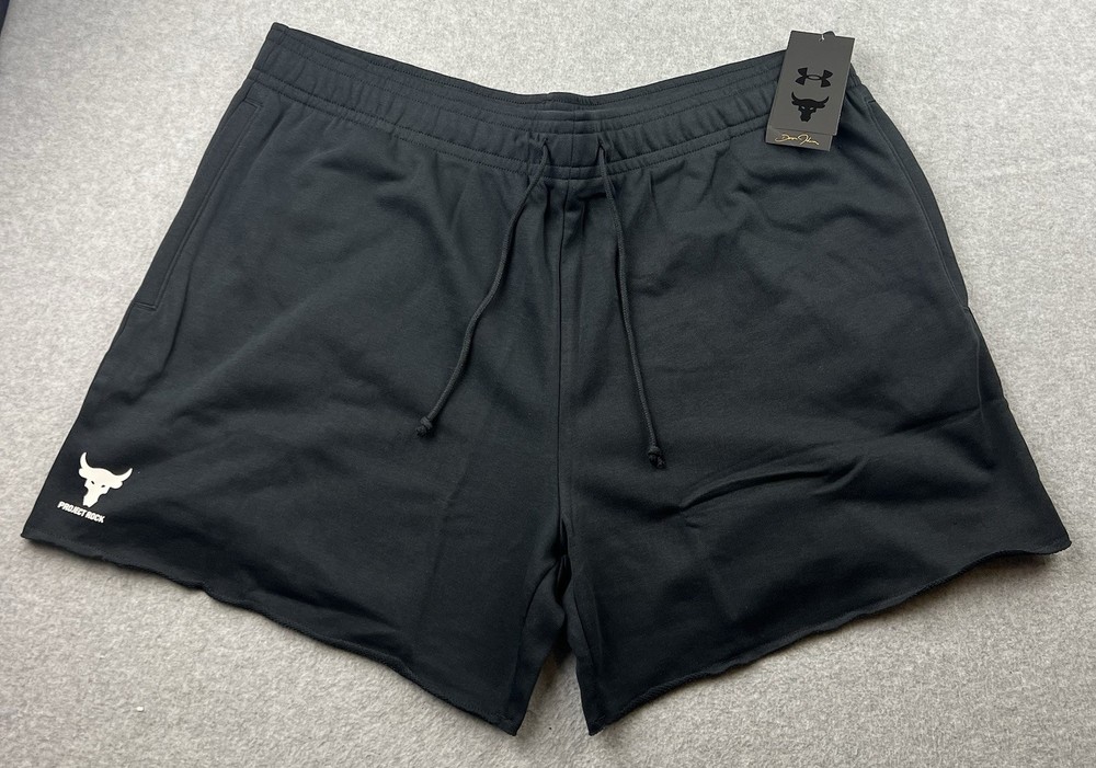 Under Armour Project Rock Terry 5” Shorts Size 2XL Loose Fit 1385937 Black NWT