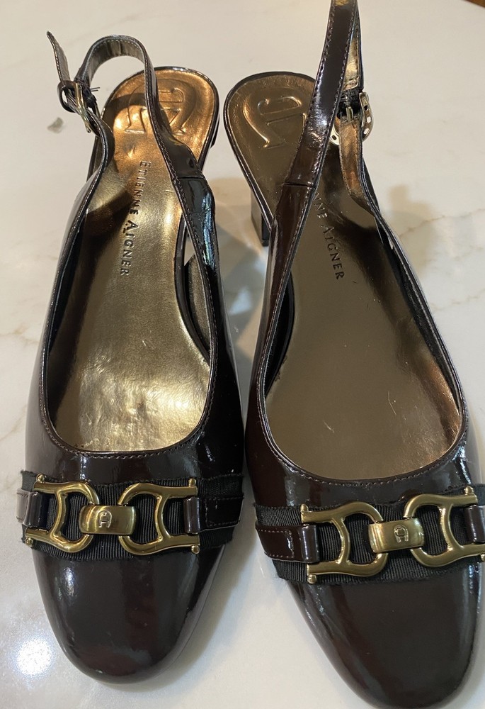 Women's ETIENNE AIGNER Jolene BROWN faux Leather Slingback Pumps Shoes, 7.5M