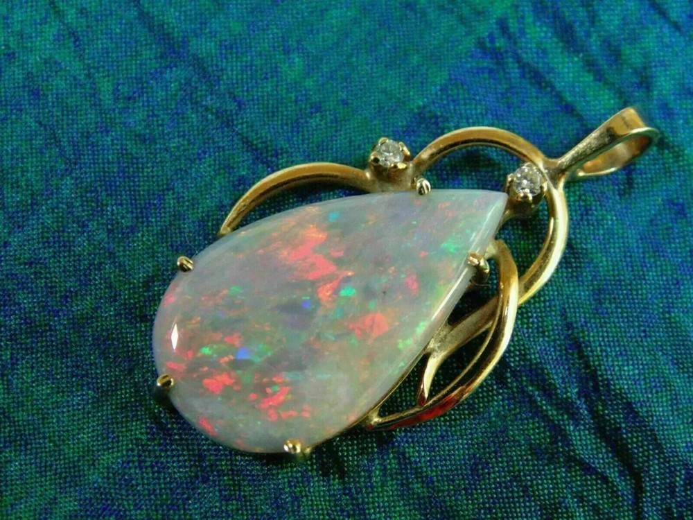 4Ct Pear Cut Fire Opal Teardrop & Diamond Pendant 14K Yellow Gold Finish