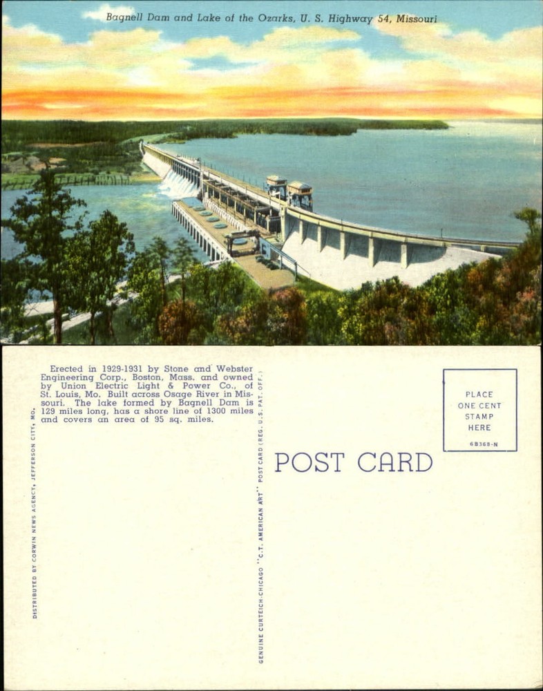Bagnell Dam~Lake of the Ozarks~US Hwy 54~Missouri~by Stone & Webster Engineering
