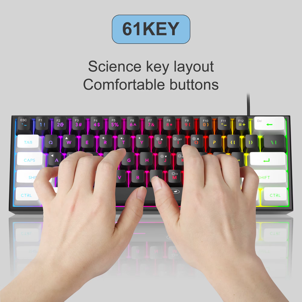 MageGee TS91 60% Compact RGB Wired Keyboard with 61 Keys for Windows PCs