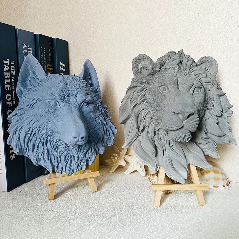 Large Lion Head Silicone Mold Wolf Bust Gypsum Cement Plaster Resin Crafts Mould