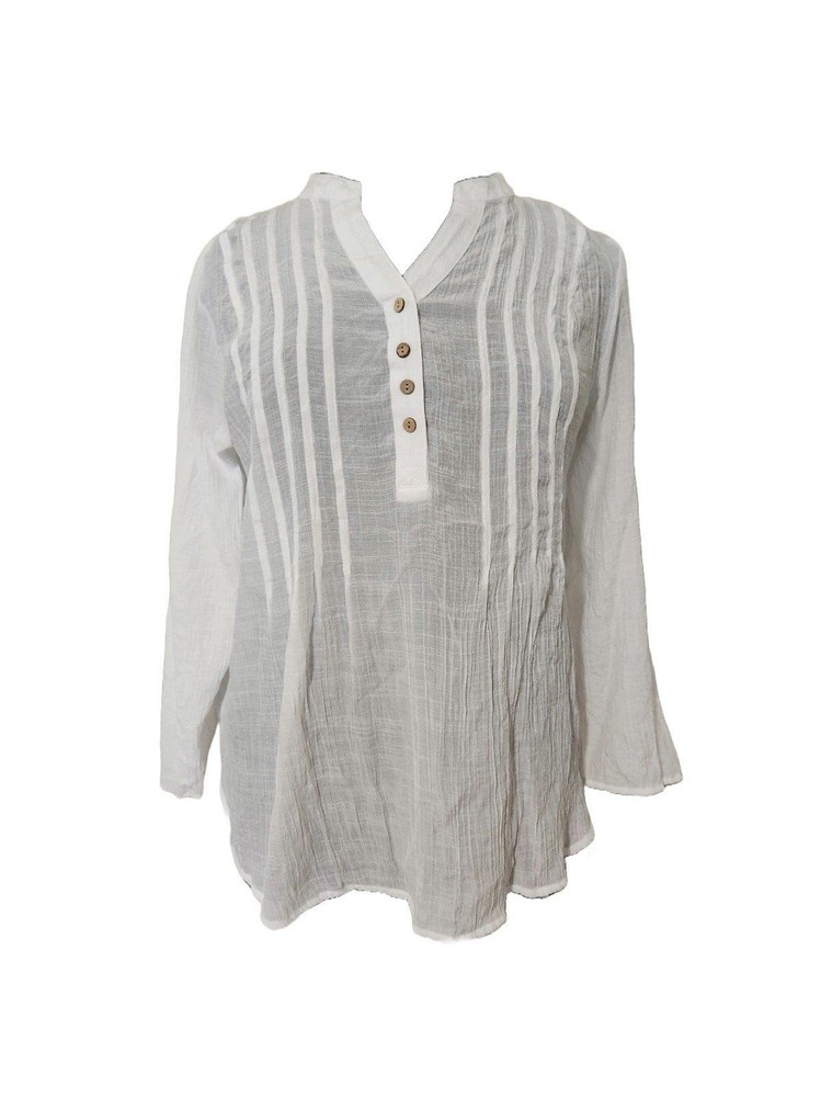 Zac & Rachel Woman White Linen Style Long Sleeve Tunic Top Women's Plus Size 1XL