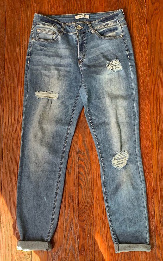 refuge jeans womens size 6 skinny distressed stretch mid rise denim blue