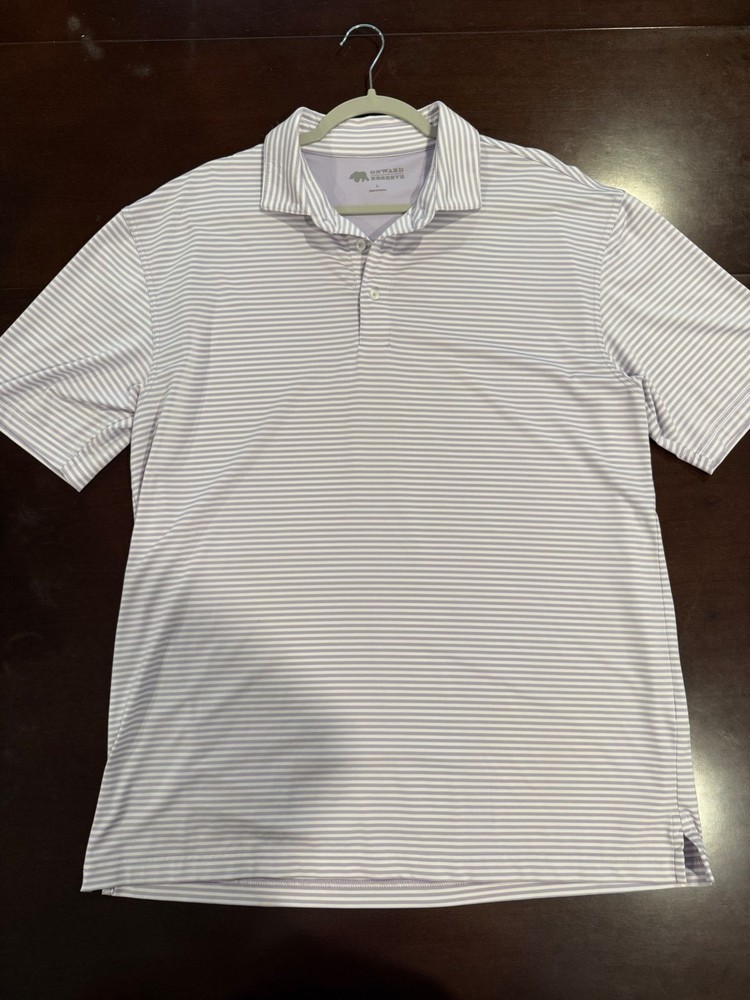 Onward Reserve Performance Stretch Striped Purple Golf  Casual Polo Mens L