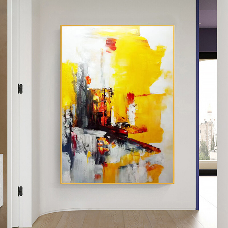 Yellow Hand painted Abstract Oil Painting Modern Decorative Painting Corridor