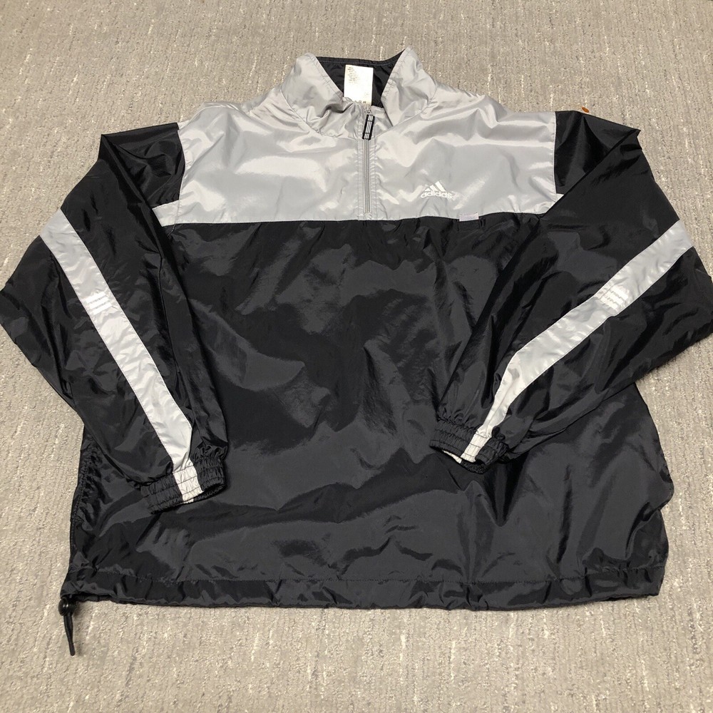 Vintage Adidas 1/4 Zip Windbreaker Track Jacket Men’s XL Baggy Black Grey Y2K