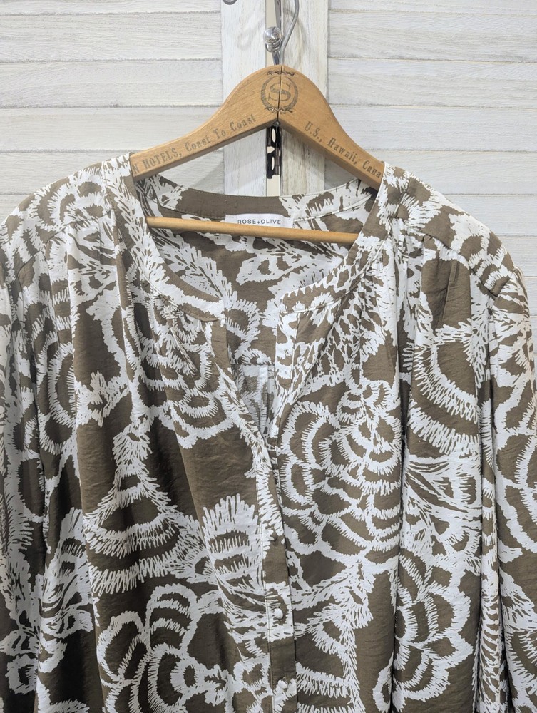 Rose & Olive Women's Brown White Floral Dolman Sleeve Blouse Top Size 2X-3X