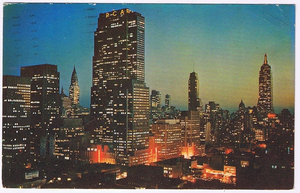Postcard New York City NY Midtown Manhattan At Night