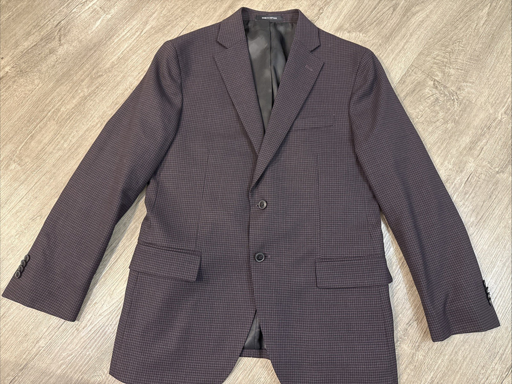Kenneth Cole AWEARNESS Sport Coat 40S Brown/Burgundy Stretch Wool Blend Blazer