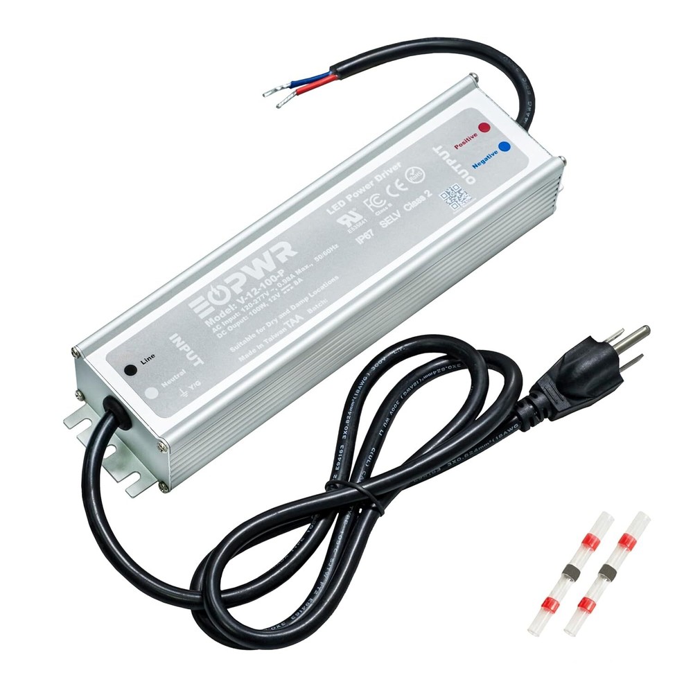 LED Driver 100W Waterproof IP67 Power Supply AC120-277V to 12VDC 8.33A US 3... .