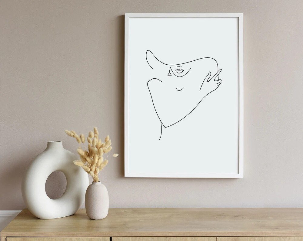 Woman With Hat Artistic Line Art Poster Premium Quality Choose your Size