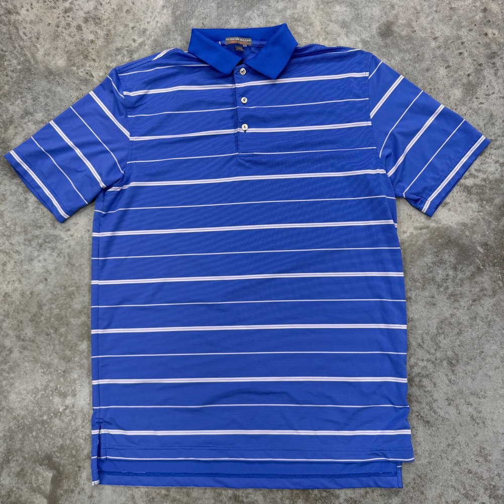 Peter Millar Polo shirt mens Medium Summer Comfort blues striped Golf stretch