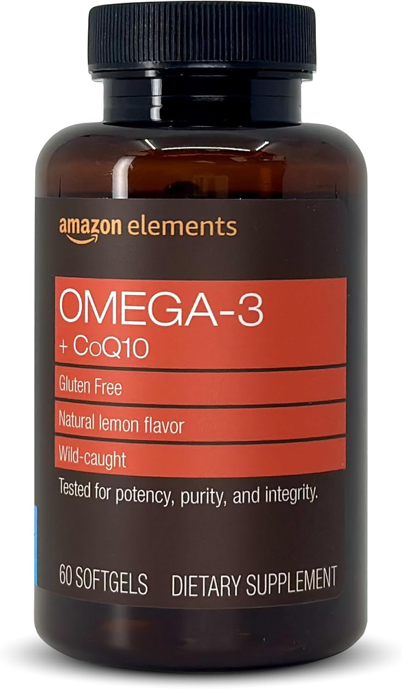Omega 3 Wild-Caught Fish Oil + Coq10 with Natural Lemon Flavor, EPA & DHA Omega-