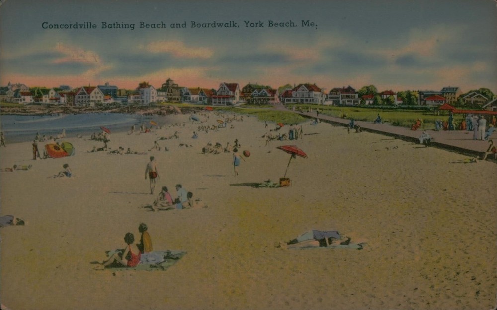 Concordville Bathing Beach York Beach ME Postcard Tichnor Bros Stamped Vintage