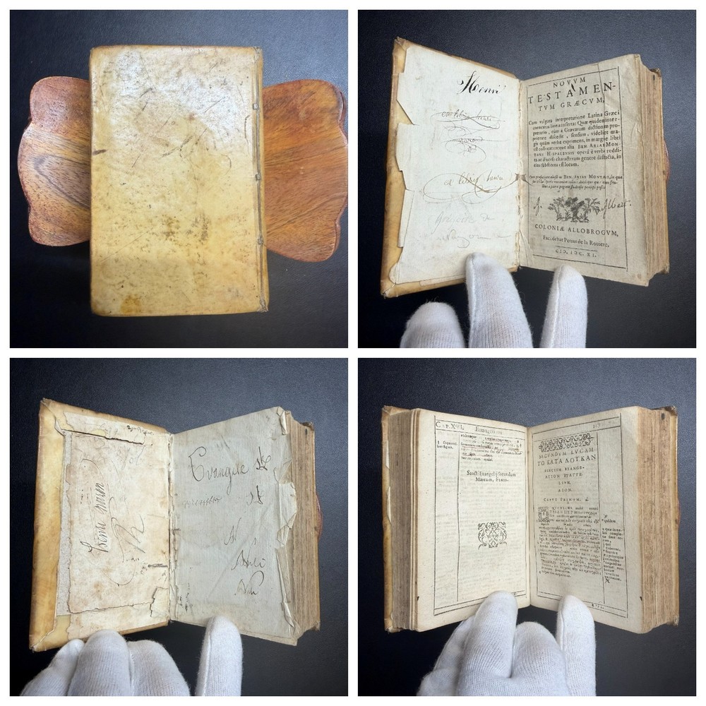 ✝️ 1611 Greek Latin New Testament Arias Montano Vellum Bible Geneva Provenance