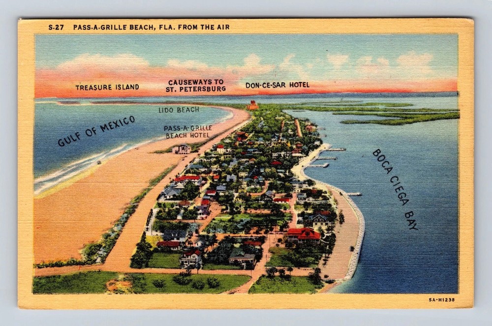 Pass A Grille Beach FL-Florida Aerial Of Town Area Vintage Postcard