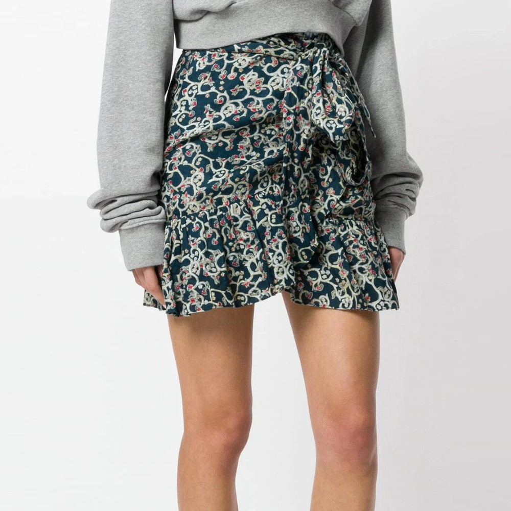 Isabel Marant Etoile Linen Tempster Printed Wrap Mini Skirt Size 40