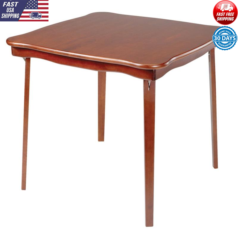 Folding Card Table Scalloped Edge Solid Wood Indoor Extra Seating Games New
