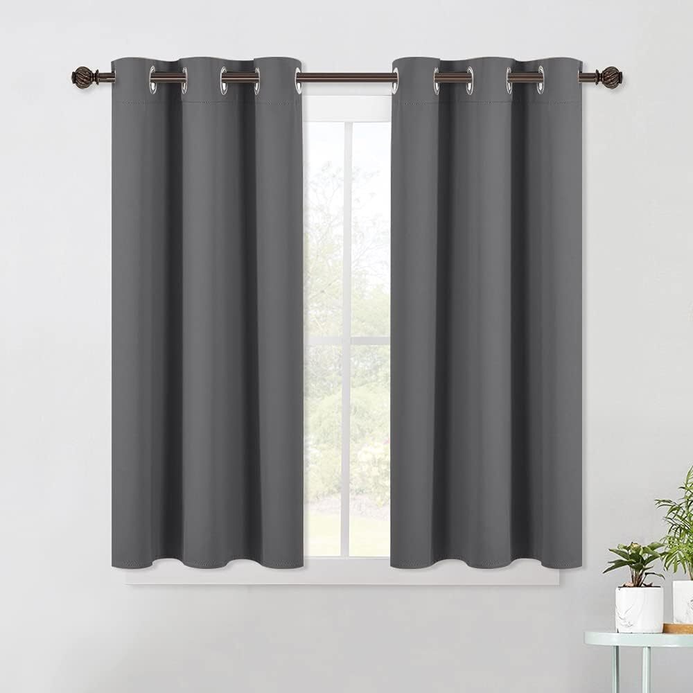 NICETOWN Grey Thermal Insulated Blackout Short Curtain Panels for Kitchen or Bedroom