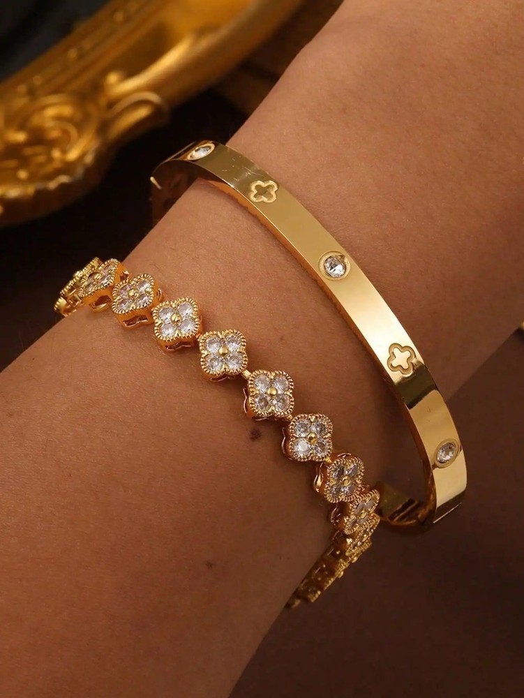 Lucky Clover Bracelet for Women Morandi Gold Colour Zircon Charm Jewelry Gift