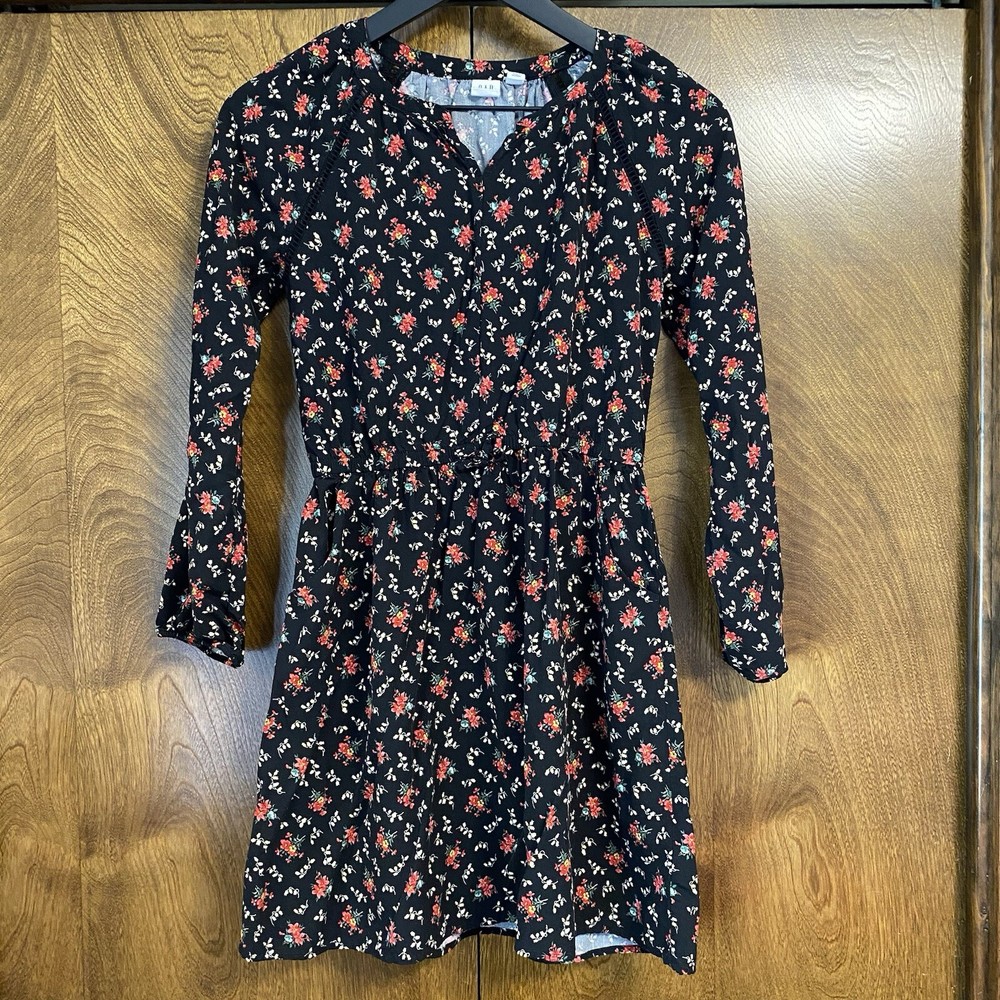 Gap Kids Girls Floral Peasant Long Sleeve Dress; Size XL, Pockets, Black Floral