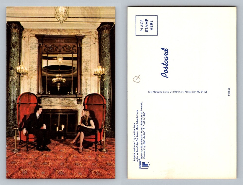Kansas City, MO-Missouri, Muehlebach Hotel Fireplace Lounge Vintage Postcard