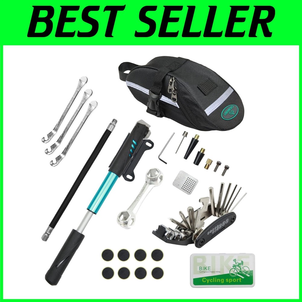 Portable Bike Repair Kit with 120PSI Mini Pump and 16 Essential Tools