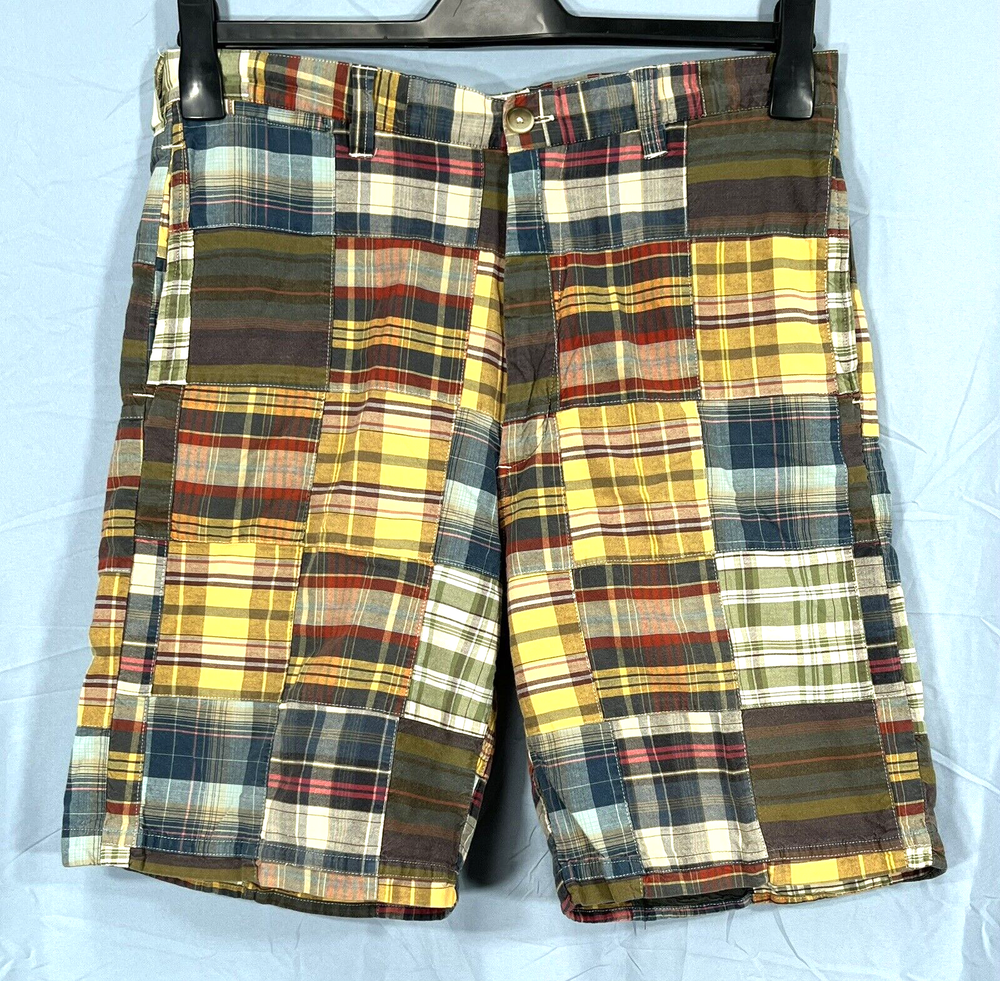 VTG WORLD WILD SPORTSMAN Patchwork MADRAS PLAID Twill MEN'S Chino Shorts Sz 34