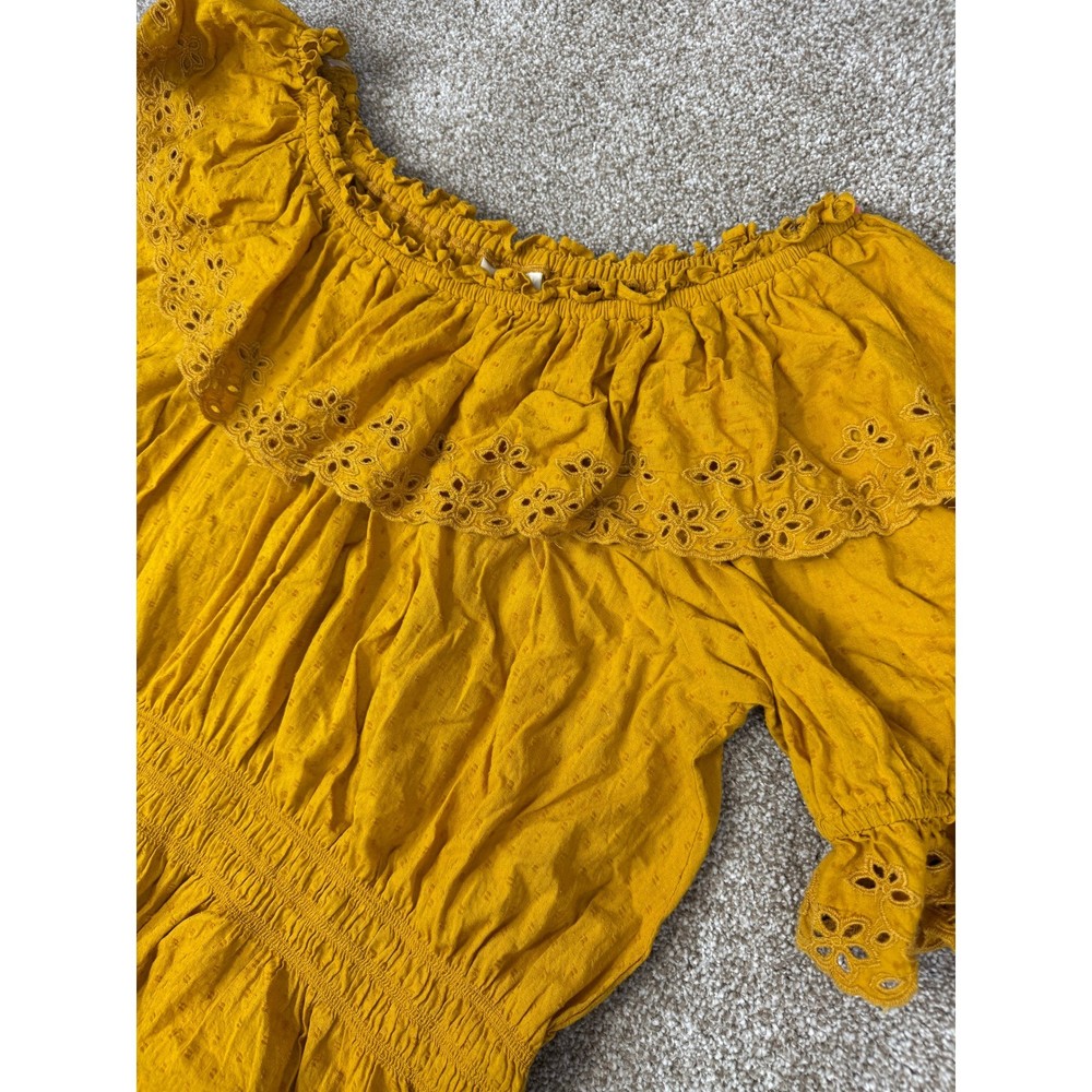 Universal Thread Mustard Yellow Eyelet Off Shoulder Peplum Top XXL Cotton Boho