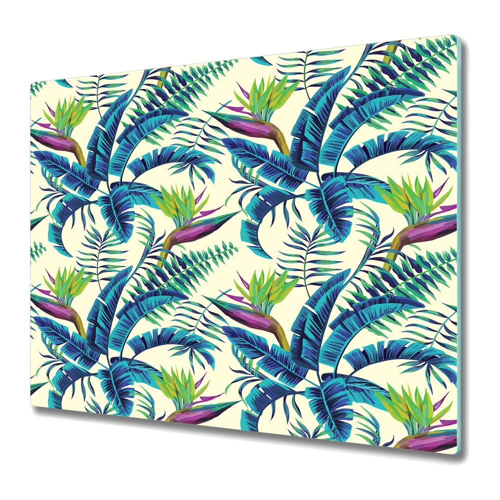 Glass Induction Ceramic Hob Cover Tropical exotic painting blue and green 60x52