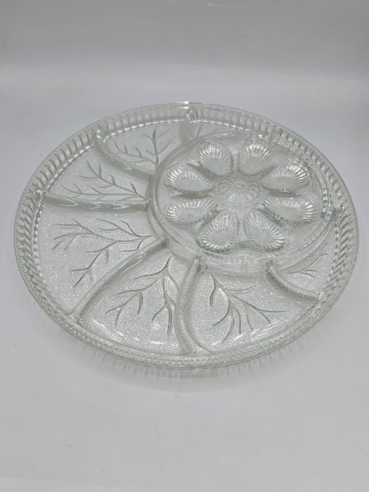 Indiana Glass Deviled Egg Relish Serving Tray Plate Tree of Life