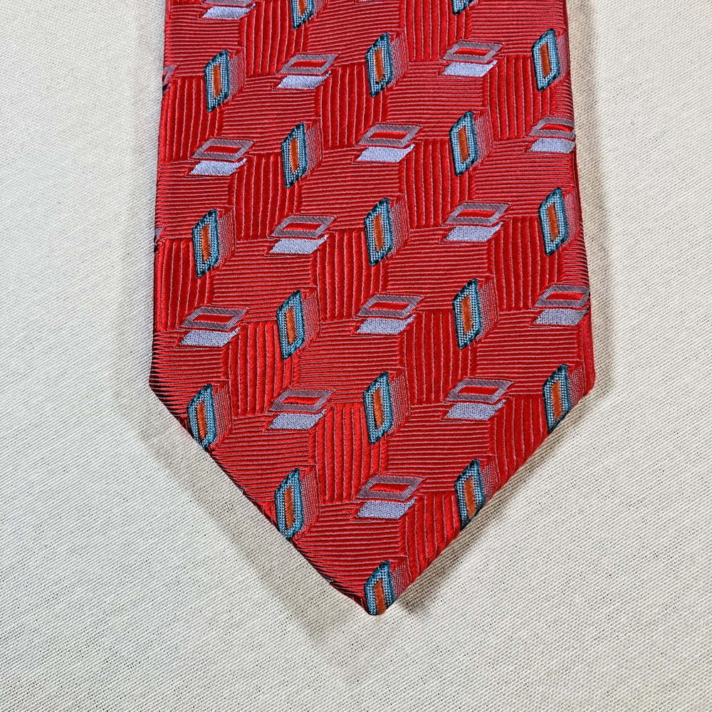 Tino Cosma Men’s Silk Tie Red Blue Geometric Necktie Made in Italy 60