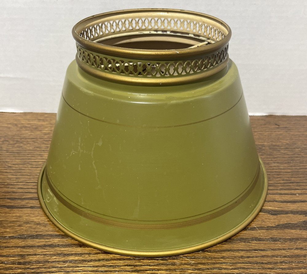 Vintage Metal Toleware Lamp Shade Olive Green/Gold Lamp Shade 10