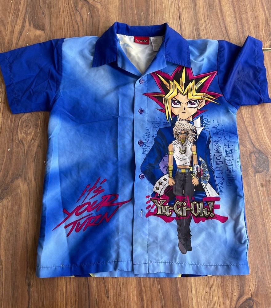 YuGiOh 1996 RARE Vintage Anime All Over Print Button Up Shirt Blue Black size S