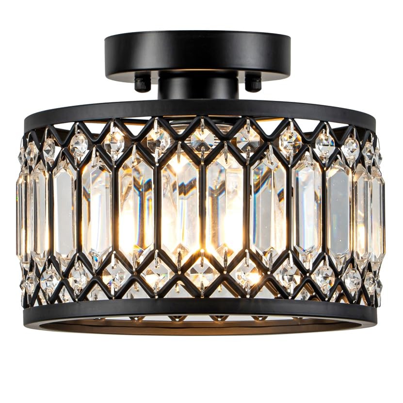 Black Crystal Flush Mount Ceiling Light Fixture with Modern Design