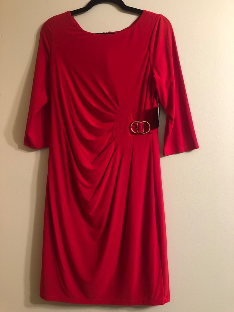 NWT Red Pleated Side Waist Sheath Dress