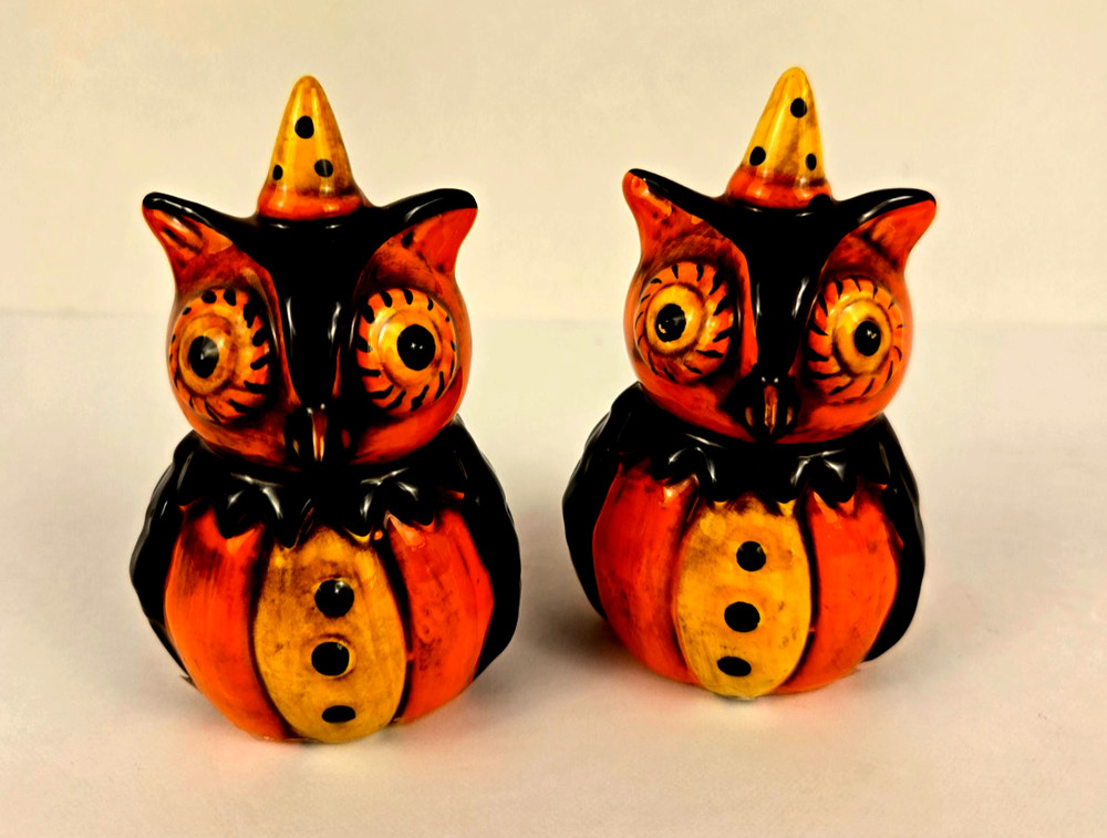NEW Johanna Parker Owl Halloween Fall Salt And Pepper Shaker Set