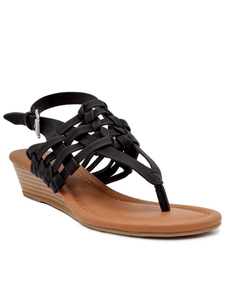 SUGAR Womens Black Woven Demi Wedge Simone Open Toe Wedge Thong Sandals 10 M
