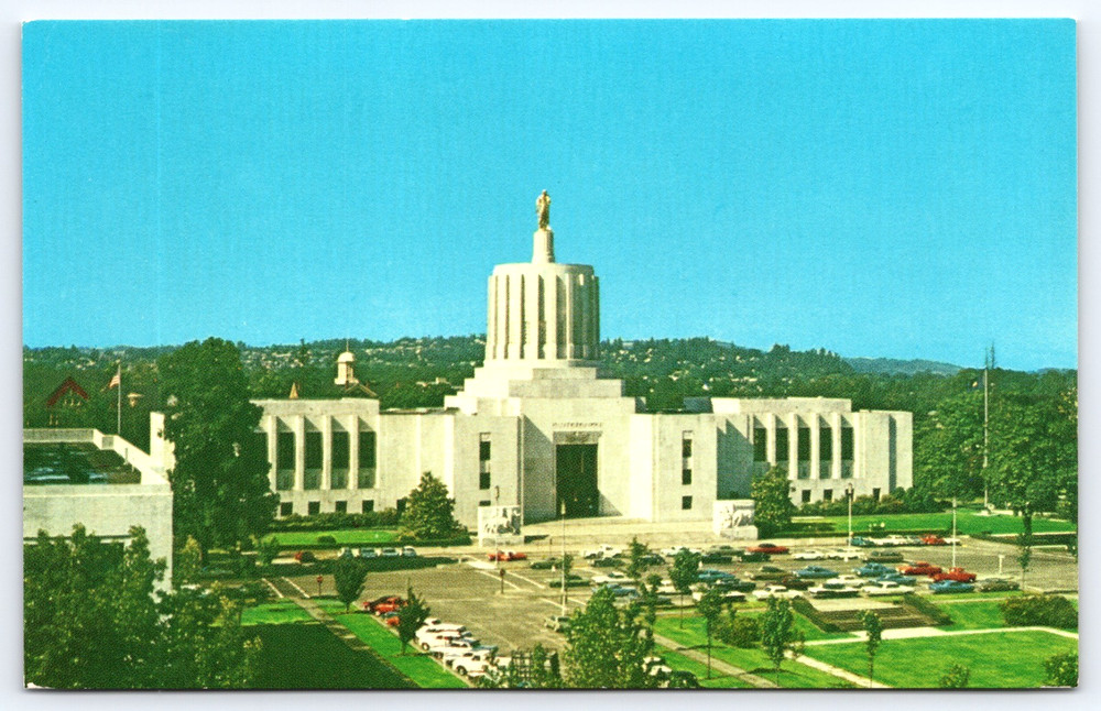 Salem Oregon OR State Capitol Building Aerial View Cars Vintage Photo Postcard