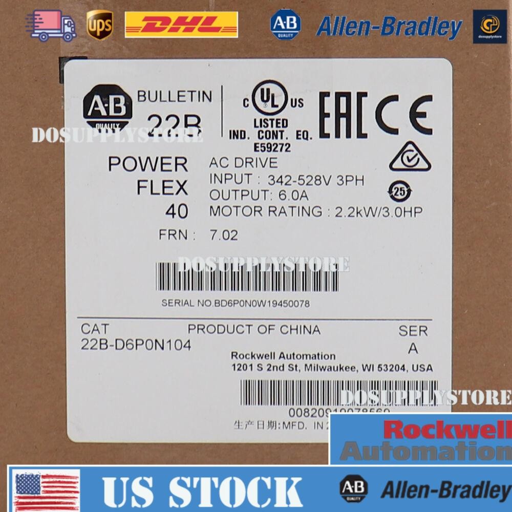Allen-Bradley 22B-D6P0N104 PowerFlex 40- 2.2 kW 3 HP AC Drive 22BD6P0N104