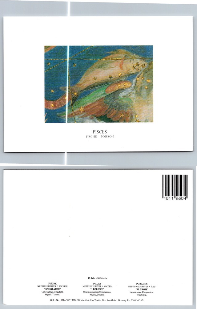 Continental Pisces Zodiac Art Postcard