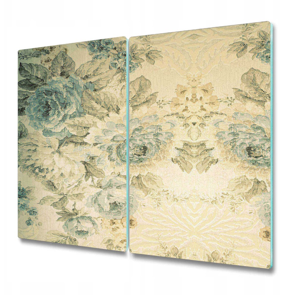 Tempered Glass Worktop Saver Woven vintage flowers blue yellow 2x30x52