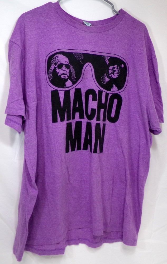 WWE WWF Macho Man Randy Savage Sunglasses Purple Used XXL 2XL Tee T-Shirt