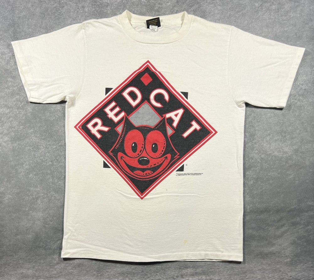 Vintage 90s Felix The Cat REDCAT Men's White T-Shirt Size L Made in USA Cartoon