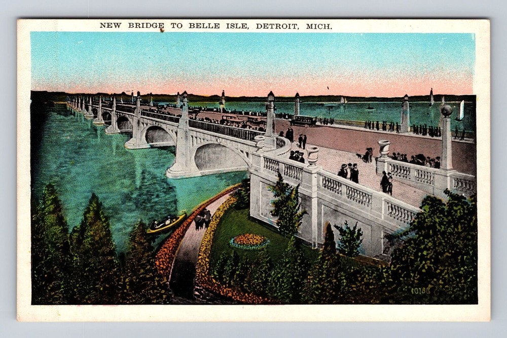Detroit MI-Michigan, Belle Isle New Bridge, Antique Vintage Souvenir Postcard