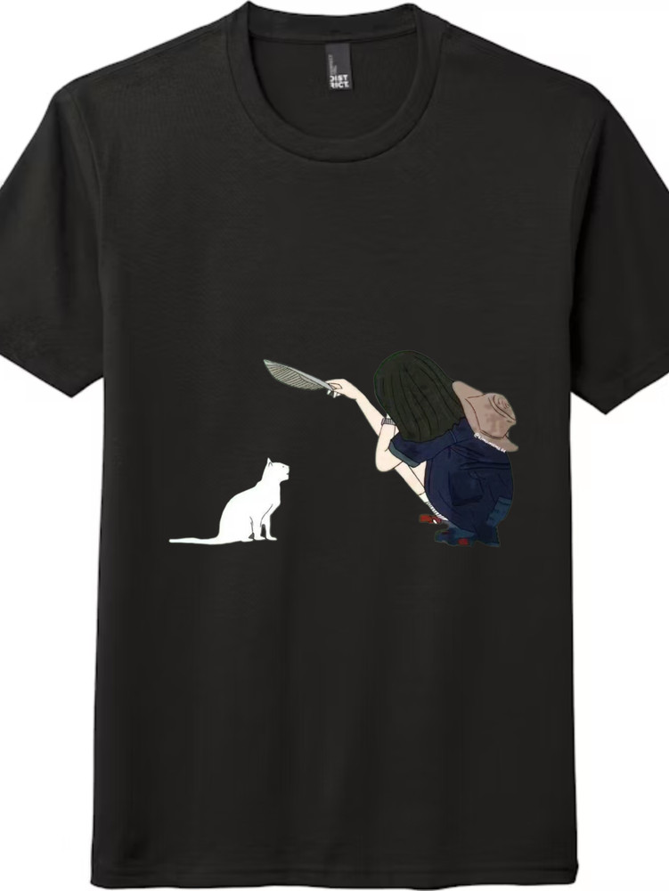 Girl Feeding Cat Graphic T-Shirt, Cute Cat & Woman Unisex Tee