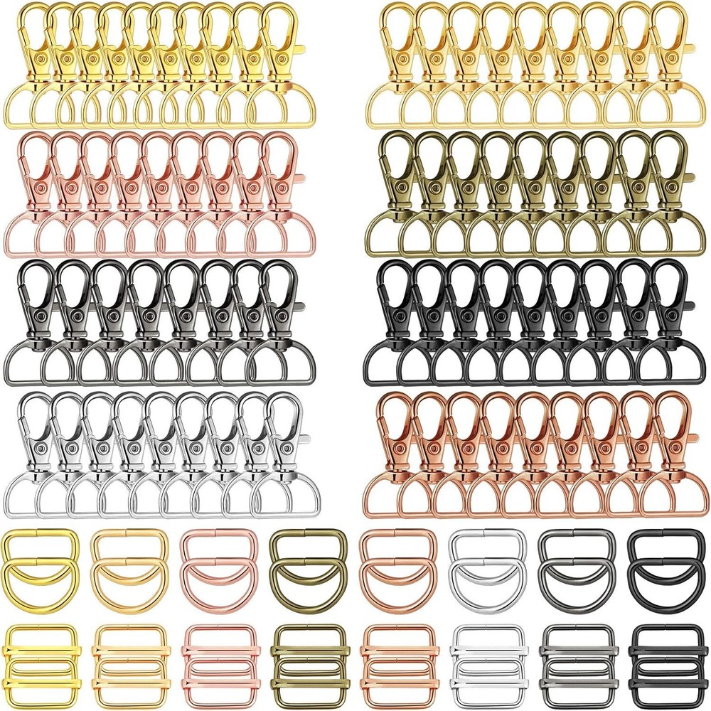 96 Pieces Swivel Clasps with D Rings and Slide Buckles Set Lanyard Snap Hooks Ke