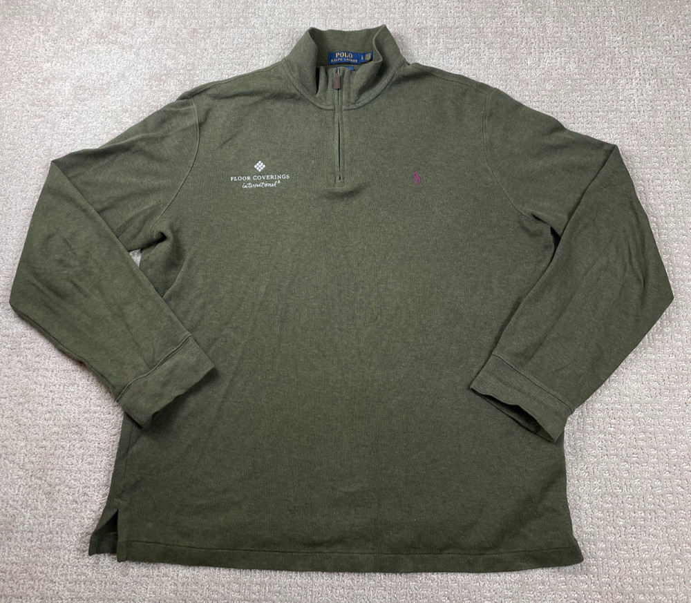 Polo Ralph Lauren Sweater Mens Large Olive Green 1/4 Zip Estate Rib Cotton Logo
